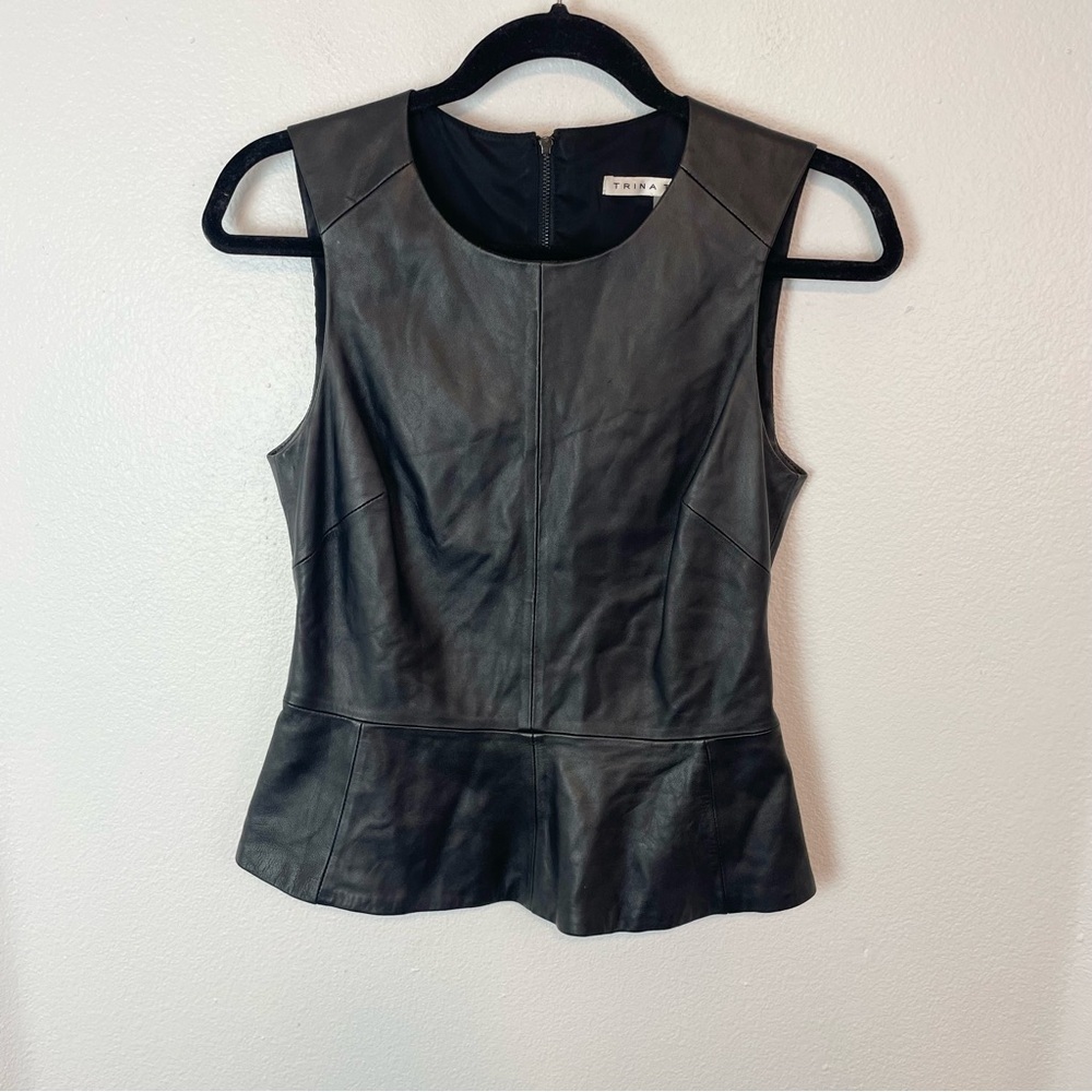 Trina Turk Leather Peplum Tank 2